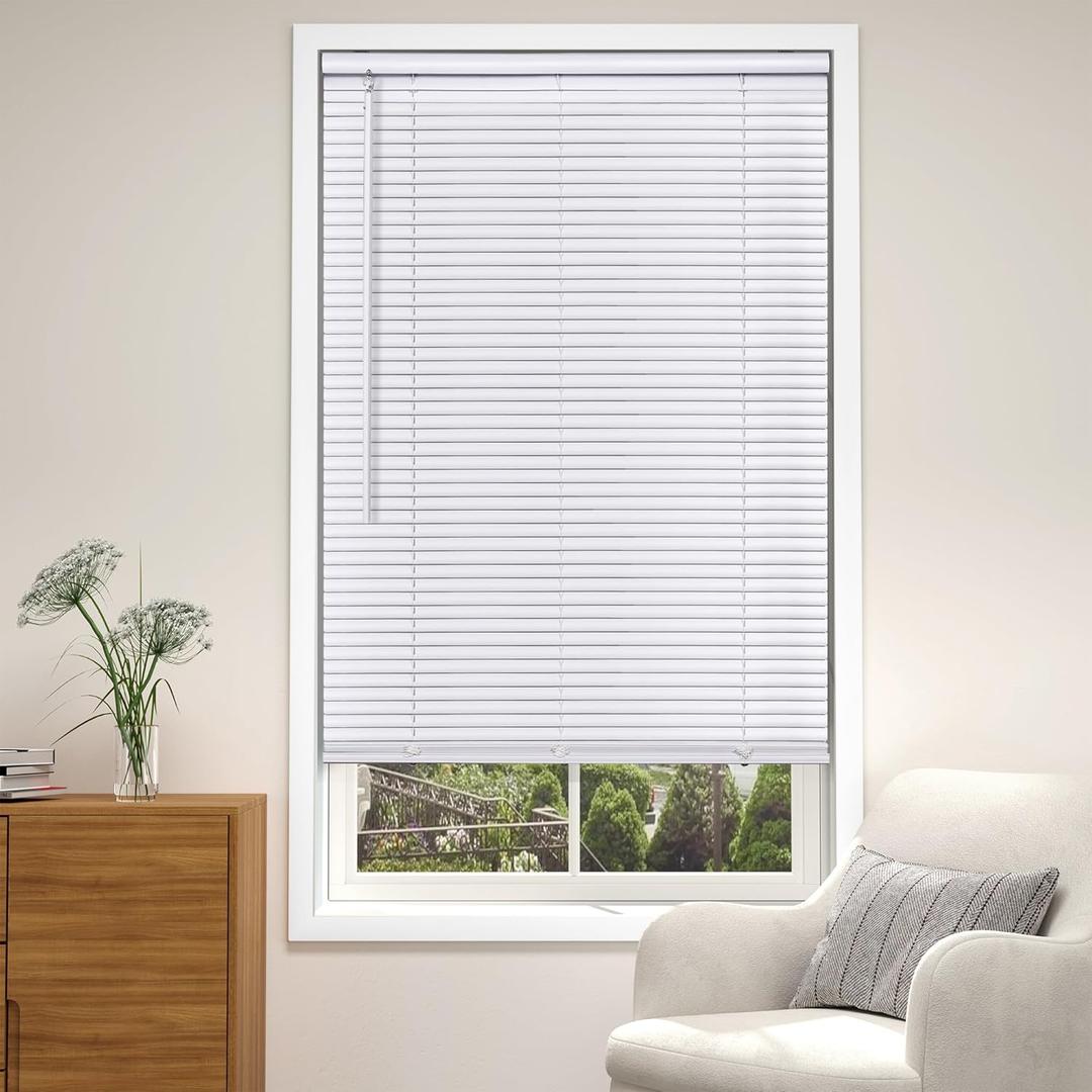 LazBlinds Cordless White 1" Room Darkening Vinyl Mini Blinds, 27" W X 48" H Horizontal Window Blinds for Home, Cordless Shades for Indoor Windows