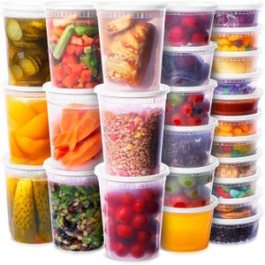 Deli Containers with Lids 48 Sets - Soup Containers 8oz, 16oz, 32oz - Clear Plastic Food Containers with Lids, Leakproof, BPA Free, Reusable Take Out Containers for Restaurant