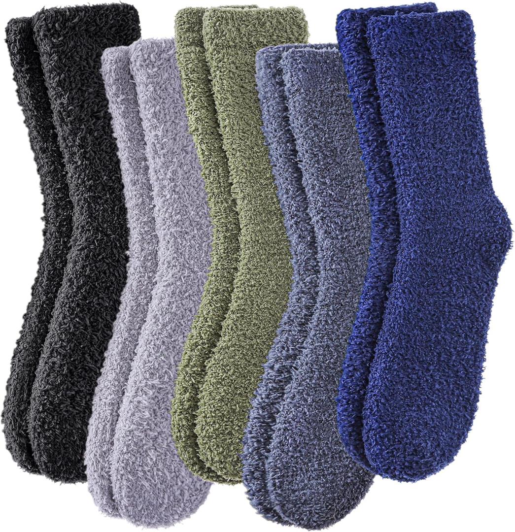 MQELONG Fuzzy Socks for Men & Women Cozy Fluffy Winter Warm Slipper Socks Microfiber Soft Home Sleeping Socks (Light Gray/Blue/Green/Black/Dark Gray)