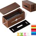 Extra Large Cable Management Box Brown Double Layer Wooden Cord Organizer with Divider for Desk, TV Stand, Kitchen, and Office NO Power Strips or Chargers