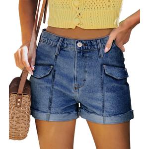 StunShow Women's Denim Shorts Mid Waist Jean Short (Blue, XL)