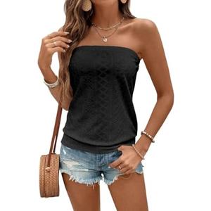 SOLY HUX Women's Strapless Bandeau Tank Top Casual Summer Sleeveless Eyelet Tube Tops, Small, Black