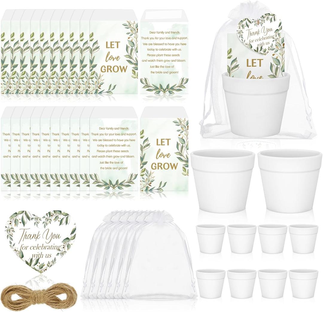 Ctosree 50 Sets Let Love Grow Wedding Favors for Guests Include Self Adhesive Seed Packets (Seed Not Include) White Flowerpot Thank You Tags and Organza Gift Bags for Bridal Shower Wedding Party Favor (Eucalyptus Leaf Theme) Ctosree 50 Sets Let Love Grow Wedding Favors for Guests Include Self Adhesive Seed Packets (Seed Not Include) White Flowerpot Thank You Tags and Organza Gift Bags for Bridal Shower Wedding Party Favor (Eucalyptus Leaf Theme)