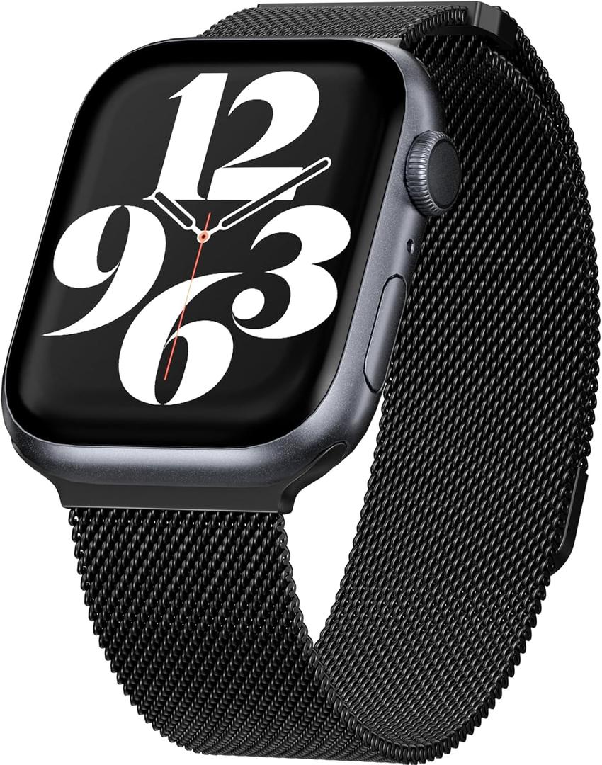 MAGEASY Milanese Band for Apple Watch Series 10 - Magnetic iWatch Bands for Women, Strong Magnets & Comfortable, One Size Fit Most | for 38mm 40mm 41mm 42mm Apple Watch 1-7/8/9/10/SE/SE2 (Black)