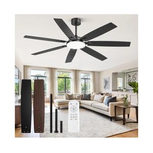 24 Inch Large Ceiling Fans with Lights and Remote, Black Modern Ceiling Fan with 3CCT LED Light, Quiet DC Motor,Indoor/Outdoor Ceiling Fan with 7 Dual Finish Blades for Living Room, Patio