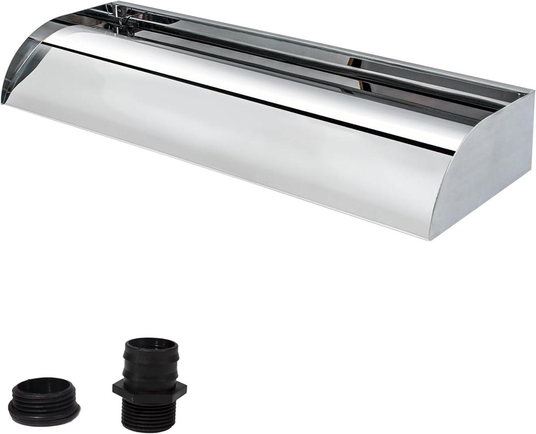304 Stainless Steel Pool Waterfall Fountain,Pool Fountain with Curved Top Open Lip and Pipe Connector,Waterfall Spillway for Outdoor Patio Decor Swimming Pool Pond Spa(17.7Inch)