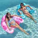 Joyfy 2 Packs Inflatable Pool Floats Chair, Pool Lounge Chairs with Cup Holders for Adult Summer Water Fun Swimming Party Beach - Blue, Pink