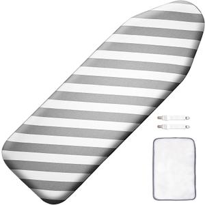 SheeChung Over The Door Ironing Board Cover 14x42 Inch,Thick Iron Covers with Fastener Straps & Pull Bungee Cord,Durable 4 Layers Scorch & Stain Resistant Padded Door Ironing Board Cover (Stripe)
