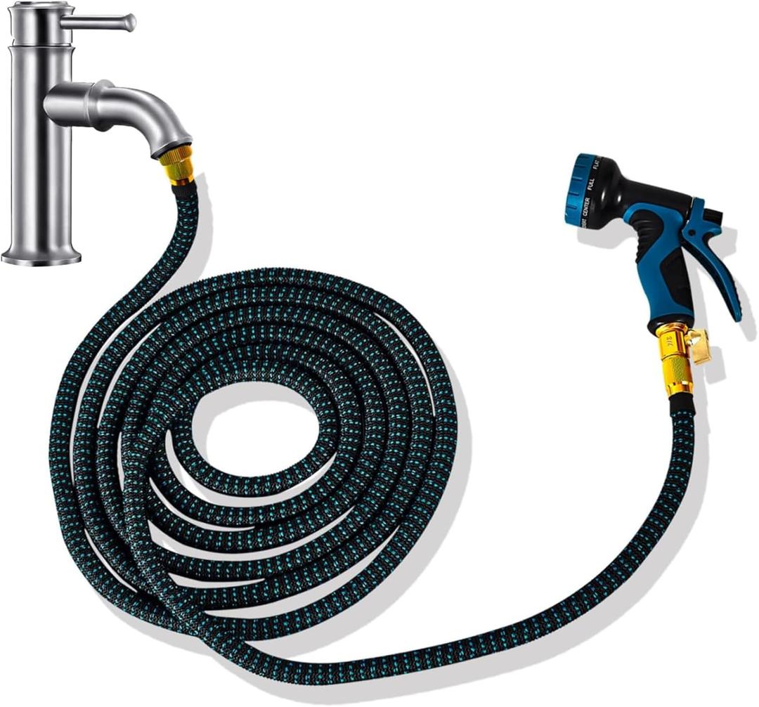 Sink Hose Attachment for Faucet - 75 FT Indoor Hose Faucet with 7 Adapters 10 Function Nozzlefor Kitchen Bathroom Sink Hose, Watering Plants, Washing Pets, Household Cleaning