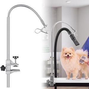 Hicarer Stainless Steel Dog Hair Dryer Stand, Hands-Free Pet Grooming Dryer Holder with 35.5" Flexible Gooseneck, 360° Adjustable Table Clamp for Dog Cat Groomers and Home Use