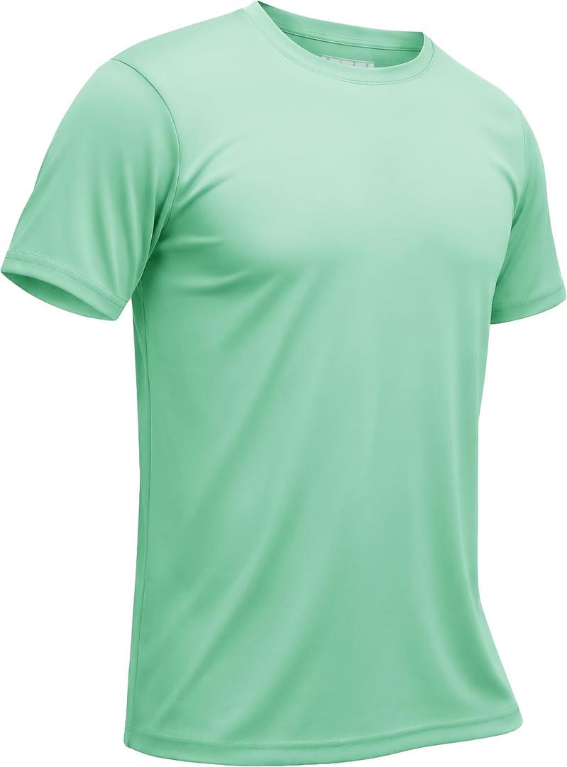 TACVASEN Mens Athletic Short Sleeve T-shirts Quick Dry Fit Workout Sun Protection Swim Shirts Running Rash Guard UPF50+ (Green, XXL)