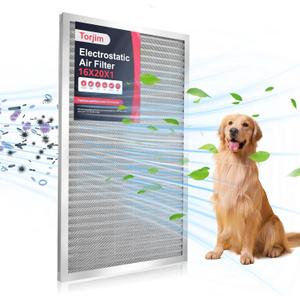 Torjim 16x20x1 MERV8 Washable Electrostatic Air Filter - AC/HVAC Furnace Filter, Permanent, Easy Install, Breathe Fresher