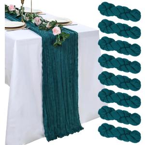 8 Pack Teal Cheesecloth Table Runner Easter 10ft Boho Gauze Fabric 120 Inch Cheese Cloth Table Runner Rustic Sheer for Spring Romantic Baby Shower Party Birthday Home Holiday