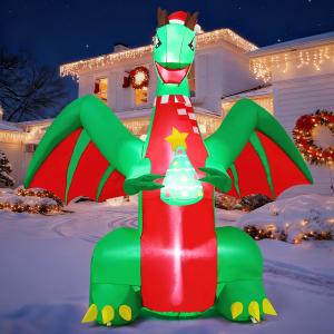 GOOSH 6 FT Christmas Inflatables Dinosaur Outdoor Decorations Blow Up Christmas Tree Yard T Rex with Xmas Hat with Built-in LEDs for Holiday Party Indoor Garden Lawn Decor