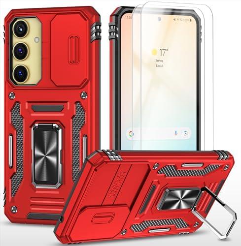 Pack of 2 PhuLok Compatible with Galaxy A55/A35 5G Case with HD Screen Protector,[Slide Camera Cover][Kickstand][Military-Grade] Heavy Duty Protection Samsung A55/A35 5G Case (Red)