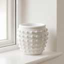 Modern Ceramic Flower Pot with Bubble Texture  Decorative Round Stoneware Planter for Indoor and Outdoor Plants  Unique Contemporary Accent for Garden, Patio, or Home Decor  9" White