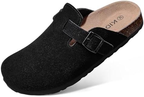 KIDMI Genuine Suede Clogs for Women Cork Footbed Sandals Leather Mules Potato Shoes with Arch Support Size 39