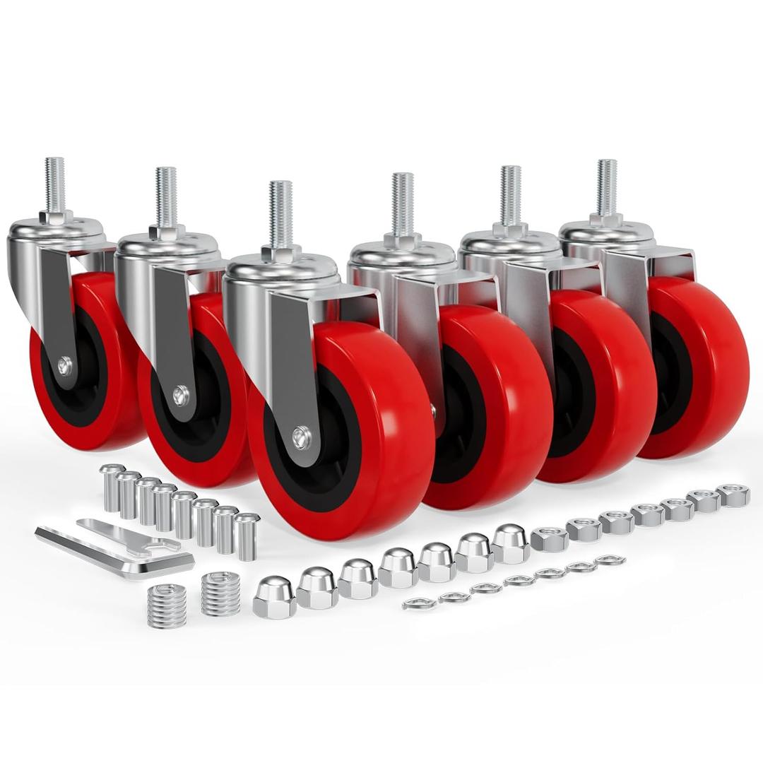 Mysit 2.5 inch Creeper Wheels Heavy-Duty M8 Threaded Swivel Caster Wheel 6 Pack, Mechanics Cart Service Cart Stool Post Mount Casters Replacement