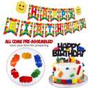 Building Blocks Themed Birthday Party Decorations Pack - Includes Glitter Cake Topper Banners and Balloons - Summer Colorful Themed Bday Party Pack Supplies