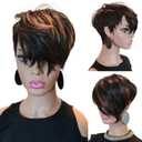 Short Pixie Cut Wig for Black Women Human Hair Nature looking Black Mixed Blonde Highlights Short Layered Side Part none lace front glueless Bob Cut Wig Brazilian Virgin Hair