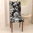 Stretch Dining Chair Covers Set of 6,Floral Print Chair Covers,Soft Removable Washable,Pet Friendly Furniture Protector,Universal Chair Slipcovers for Home, Kitchen,Ceremony Dining Room Seat (Black Base White Rose)
