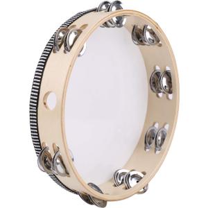 Tosnail 10 Inches Handheld Wooden Tambourine - Double Rows 16 Pairs Jingles