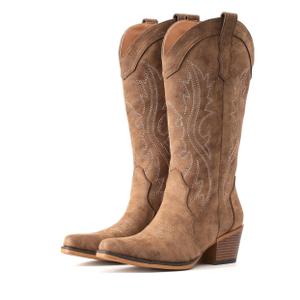 IUV Cowboy Boots For Women Western Cowgirl Boots with Chunky Heel Mid Calf Snip Toe Ideal for low insteps. Size 7.5