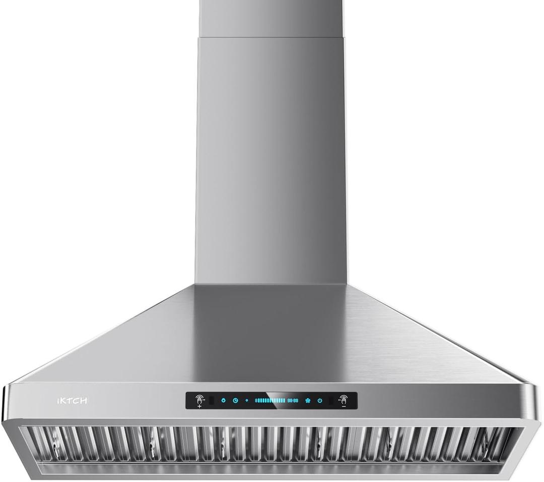 IKTCH 36 inch Wall Mount Range Hood, 900 CFM Ducted/Ductless Range Hood with 4 Speed Fan, Pure Stainless Steel with Gesture Sensing & Touch Control Making life Smarter IKP02R-36