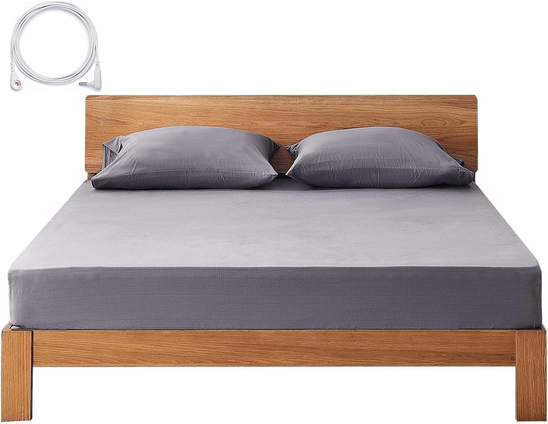 Grounding Sheets Queen Deep Pocket 12% Silver Fiber and 88% Organic Cotton, Fitted Earth Grounded Bed Sheets for Improved Sleep (Deep Grey, Queen - 60"x80"x15")