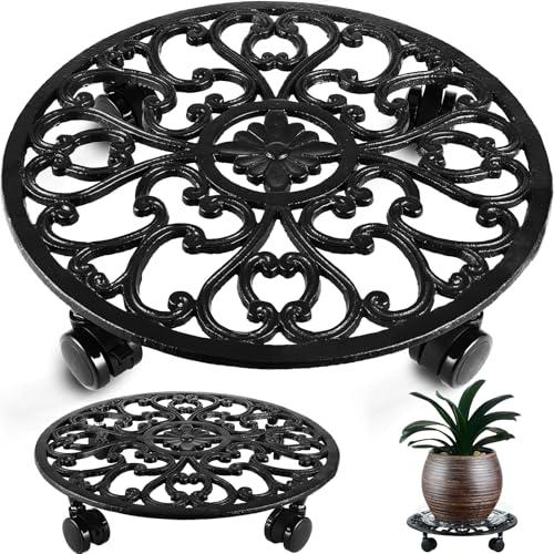 14 Inch Rolling Plant Stand with Wheels Metal Plant Caddy with Wheels Heavy Duty Round Plant Stand Indoor Iron Plants Rollers for Plants, Plant Dolly Planter on Wheels, 1 Pack