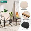 YITAHOME 3 Piece Outdoor Rocking Bistro Set, Textilene Patio Furniture Set with Wooden Armrests, Porch Chairs Set with Glass Table for Garden, Lawn, Poolside, Balcony, Beige