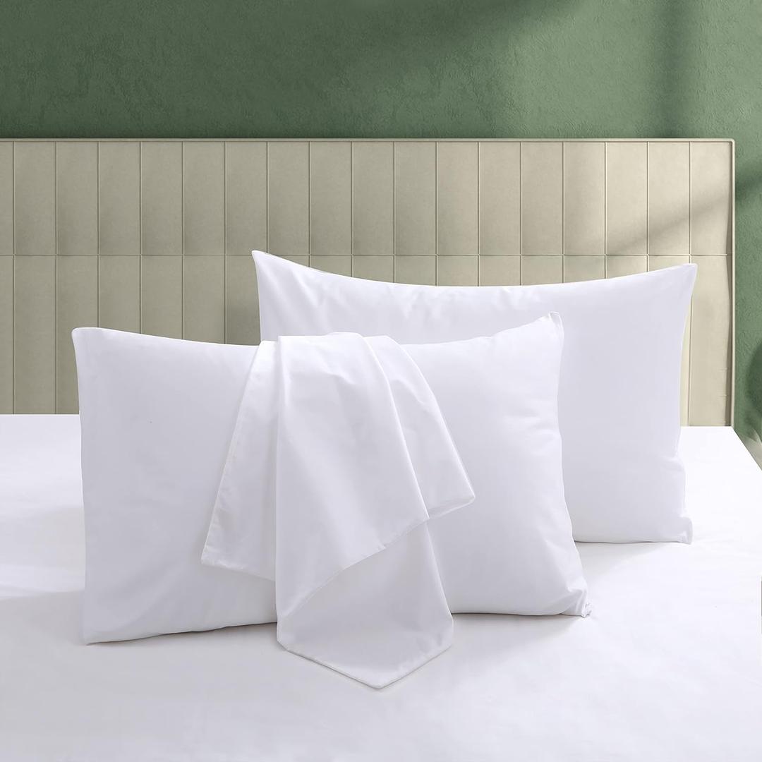 100% Egyptian Cotton Pillow Protectors Set of 2, 600 Thread Count Queen Size Bed Pillowcase with Zipper, Sateen Weave Cooling Pillow Cover Quiet and Breathable Easy Care (2PCS, Queen, White)