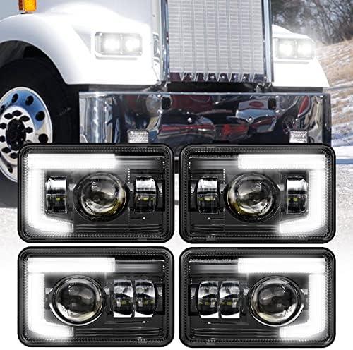 BICYACO DOT 120W 4x6 Inch LED Headlights DRL Rectangular Replacement H4651 H4652 H4656 H4666 H6545 Compatible with Peterbilt Kenworth Freightinger Ford Probe Oldsmobile Cutlass(4 PCS)