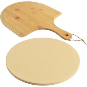 homEdge Pizza Stone Set, Heavy Duty Round Cordierite Baking Stone for Bread, Pizza, Thermal Shock Resistant Cooking Stone with Bamboo Pizza Peel Paddle for Oven and Grill-12 Inches (Diameter)