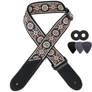 Electric Guitar Straps, Embroidery Leather Ends Guitar Straps Acoustic & Bass, Adjust 36'' to 60''