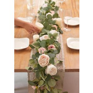 MISSPIN 2pcs Artificial Flowers Garland Spring Eucalyptus Garland Vintage Fake Flower Peony Rose Vine Greenery Decorative Wall Hanging Plant for Wedding Arch Door Arrangement Party Decor (Light Pink,2pcs)