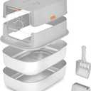 Stainless Steel Sifting Litter Box with Lid, Metal Litter Pan with Scoop for Big Cats Multi Cat, Extra Large Cats Litterbox Odor Control Easy Clean