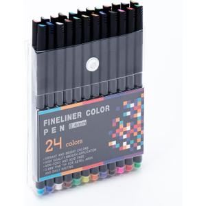 24 Colors Fineliner Color Pens - 0.4mm Fine Point Colored Pens for Journaling, Doodling, Drawing, Note Taking, Adult Coloring, Planner Supplies Black Barrel
