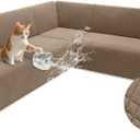 Waterproof L Shaped Couch Cover for Sectional Sofa Velvet Quilted Corner Sofa Cover L Shape Furniture Protector Slipcover Set with Non Slip Straps for Pets Dogs Kids (XX-Large, Light Brown)