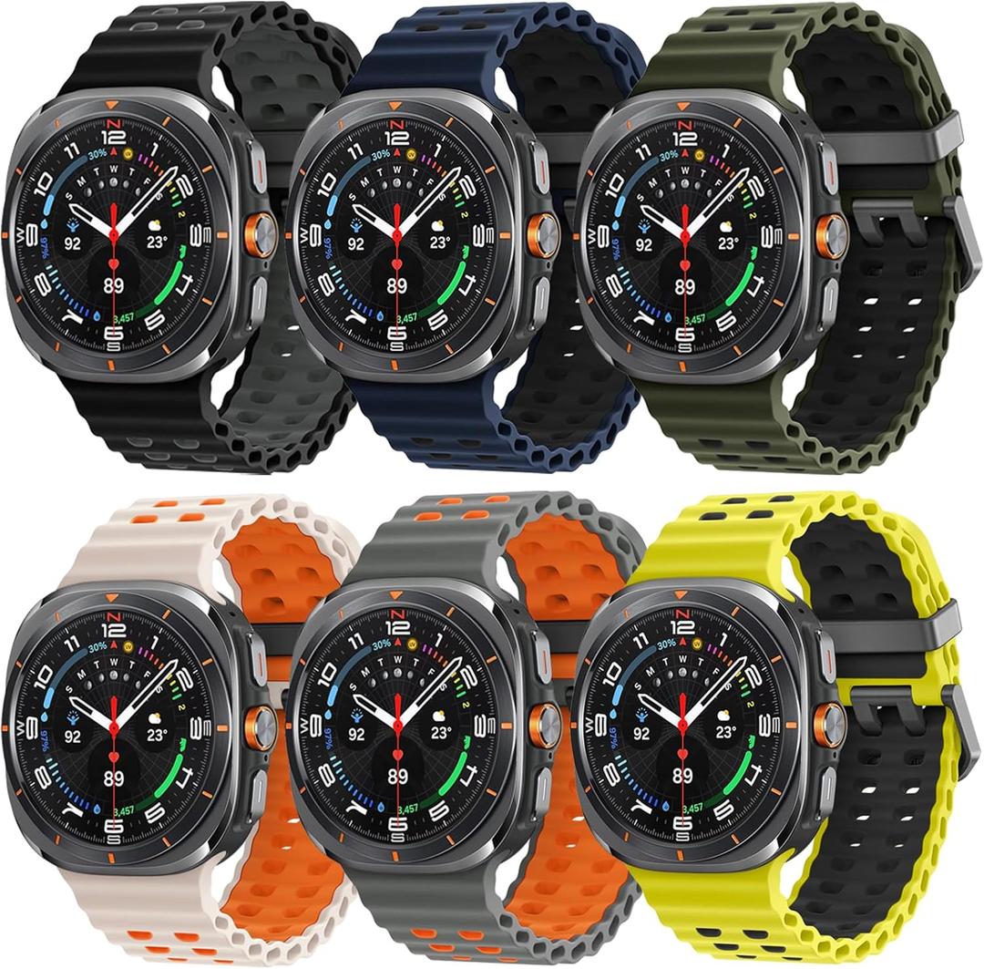 6 Pack Marine Silicone Band for Samsung Galaxy Watch Ultra Bands 47mm Men/Women,Waterproof Soft Sport Strap Compatible with Samsung Watch Ultra Band for Men/Women Breathable Replacement Correa Reloj (12-StarlightOrange/SpaceGrey Orange/LimeGrey/BlackGrey/MidnightBlue Black/ArmyGreen Black)