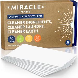 Miracle Made Liquidless Laundry Detergent Sheets  Ultra-Concentrated, Space-Saving, Plastic-Free  No Dyes, Bleach, or Parabens  32 Strips (64 Loads)  Fresh Linen Scent (32 Count (Pack of 1))