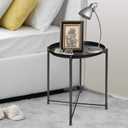 Fancial Round Side TableMetal Small Bedside Nightstand, 16.73" D x 16.73" W x 20.47" H, Black