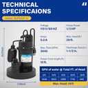 Acquaer Sump Pump Submersible Clean/Dirty Water Pump with Adjustable Float Switch for Garden Pool, Basement, Flooded House, Hot Tub and Irrigation, 1/3HP 3040GPH