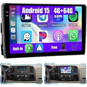 [4+64GB] Android 15 Car Radio for Chevrolet Chevy Silverado/GMC Yukon 2007-2014 with Wireless Carplay/Android Auto, 10 Inch HD Touchscreen Car Stereo with GPS WiFi Bluetooth FM/RDS EQ SWC