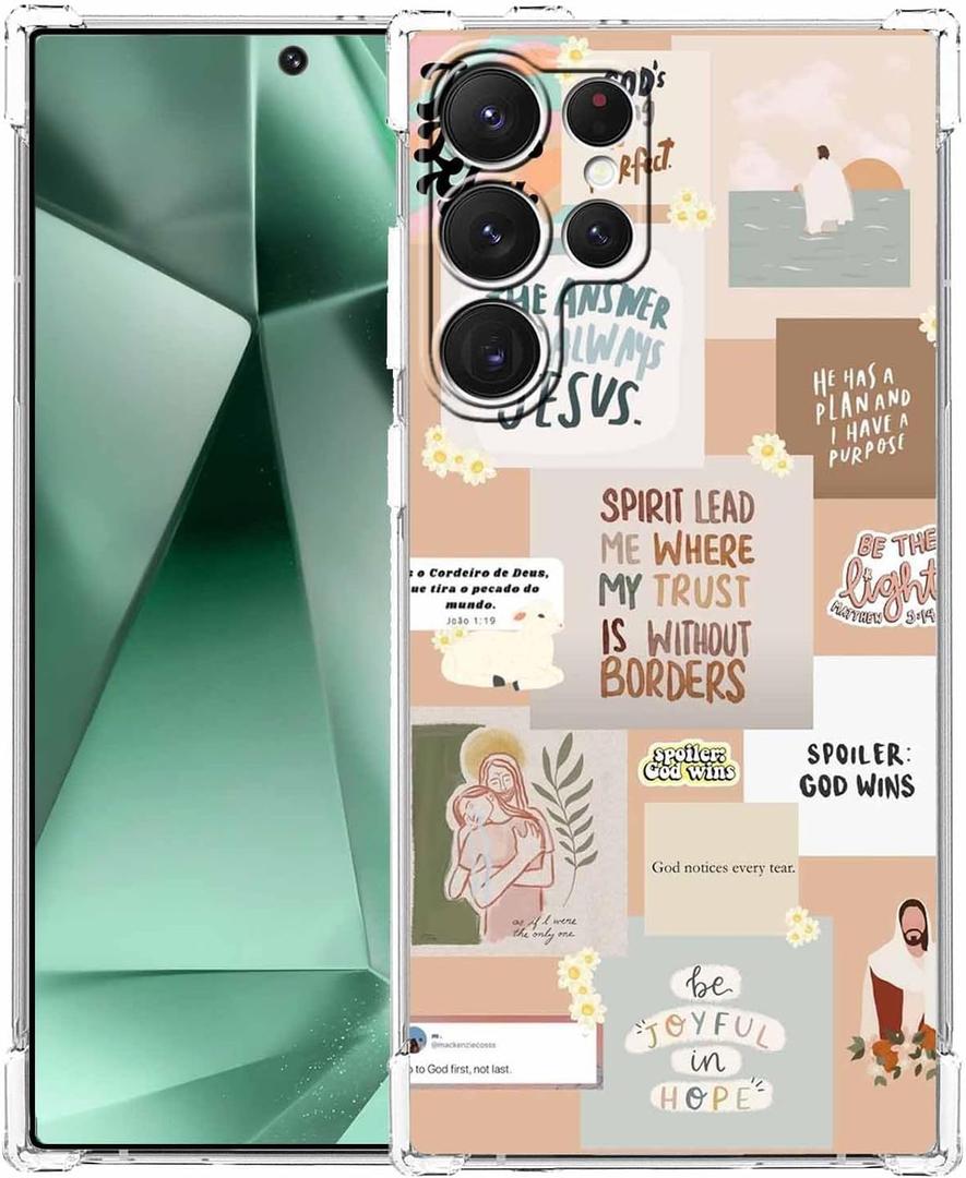 Case for Galaxy S24 Ultra with Christian Quotes Design,Jesus God Bible Verse Pattern,Clear Soft TPU Bumper Case,6.8"(Christian,s24u)