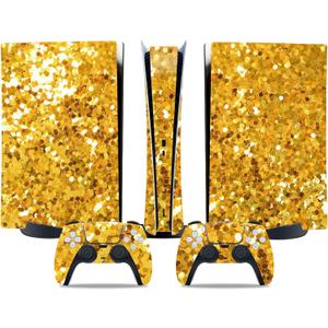 Decal Skin for Ps5 Digital, Whole Body Vinyl Sticker Cover for PlayStation 5 Digital Console and Controlle (Shiny Gold, PS5 Digital)