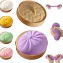 Dumpling Squishy,Giant Glitter Dumpling,Mystery Squishy Dumplings Box,Jumbo Squishy Toy with Steamer Box,Soft Squeeze Decompression Dough,Easter Basket Stuffers (Purple)