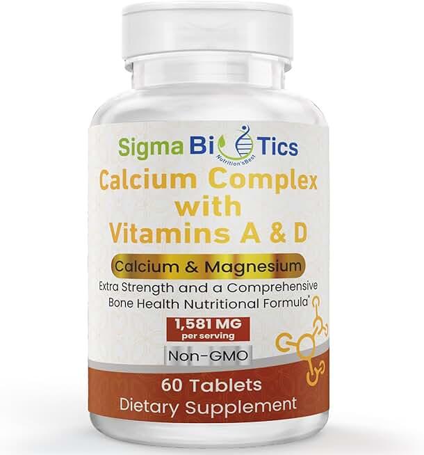 2 Pack Sigma Biotics Calcium Complex with Vitamins A & D - Bioavailable Calcium Tablets with Magnesium - Calcium & Vitamin D Supplement for Bone Health - Non-GMO Calcium Mineral Supplement - 60 Tablets, No BB Date