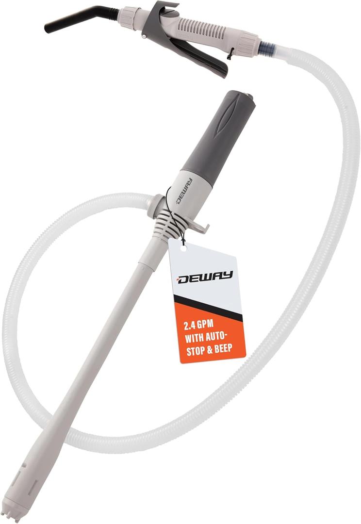 Deway Stick Fuel Pump, Adjustable Flow Nozzle, 15in, D-Battery, 2.4 GPM