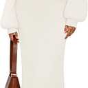 MEROKEETY Women's Fuzzy 2 Piece Outfit Winter Long Sleeve Off Shoulder Pullover Top Midi Skirt Matching Lounge Sets (Beige)